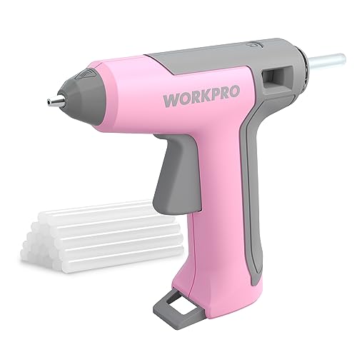 WORKPRO Pink Cordless Hot Glue Gun, Rechargeable