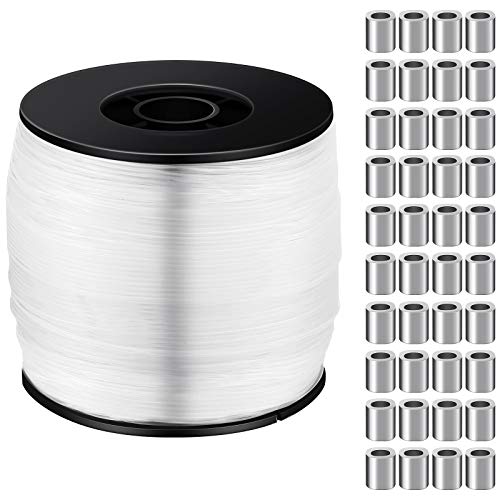Strong Clear Invisible Hanging Wire Fishing Wire 0.8 mm up to 100 Lbs 656 Feet Fishing Line with Aluminum Crimping Loop Sleeves Clear String Hanging Kit for Picture Frame Hanging Decoration (1 Roll)