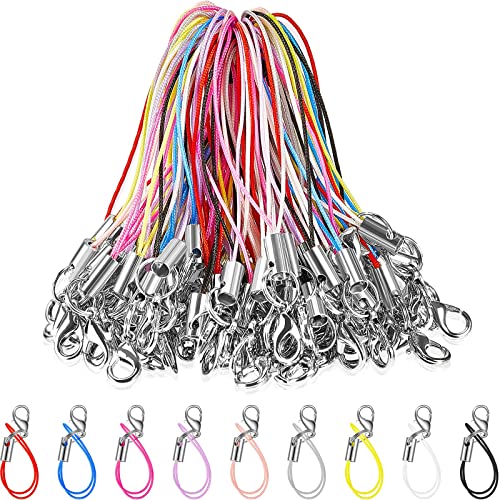 Flutesan Lobster Clasp Charm Lariat Lanyard Mini Lariat Cord Strap for Cellphone/USB Drive/Keychain/DIY Jewelry or Other Handmade Jewelry Making, 9 Colors (100 Pieces)