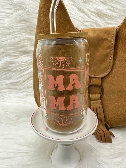 Mama Flowers Glass Can Beverage Cup
