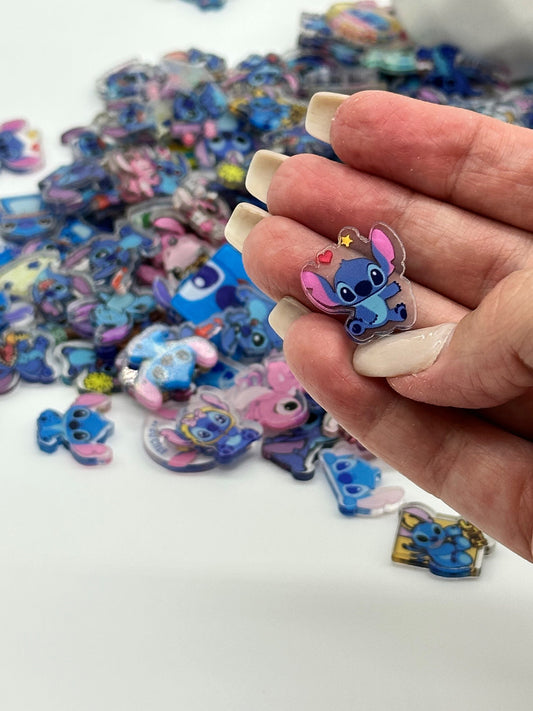 Mystery bag of Acrylic Charms for DIY, Make Keychains, Decorate paperclips, Blue Alien theme Random no pick 20 pieces