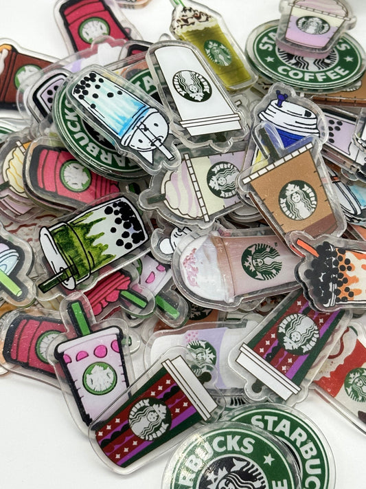 Mystery bag of Acrylic Charms for DIY, Make Keychains, Decorate paperclips, Drinks, Coffee Cup, BobaTea theme Random no pick 10 pieces