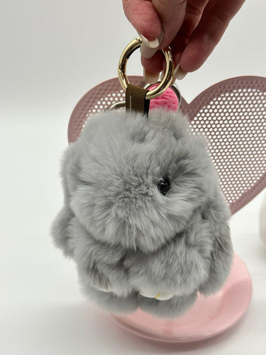 Cute keychain, gifts for daughter, gift for a girlfriend, purse, charm, phone, charm, gray plush bunny keychain