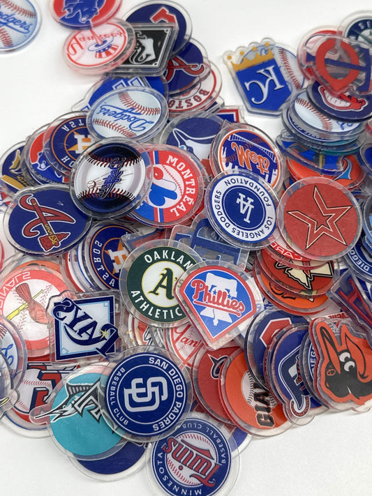 Mystery bag of Acrylic Charms for DIY, Make Keychains, Decorate paperclips, Baseball Sports League teams theme Random no pick 10 pieces