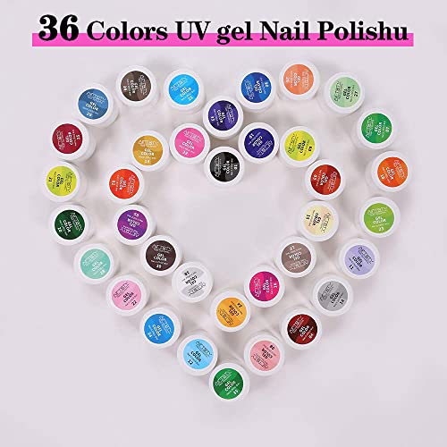 36 Colors Nail Art Gel Paint Kit, 38PCS Gel Nail Polish Set, Solid Gel Nail Polish with Nail Brush for DIY Nail Art Design, Solid Nail Art Gel Polish for DIY At Home, Nails Kits Gift for Women