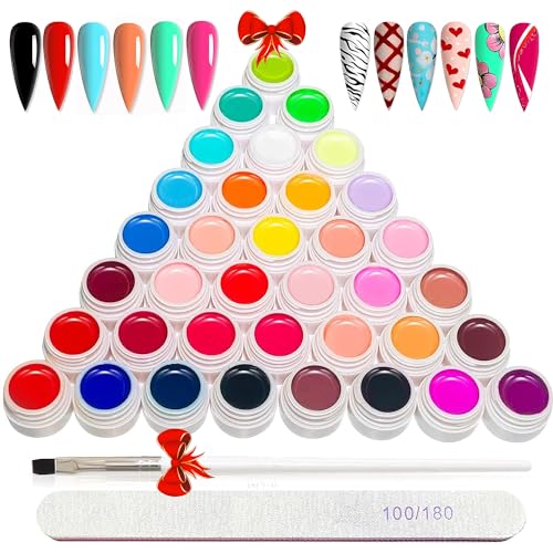 36 Colors Nail Art Gel Paint Kit, 38PCS Gel Nail Polish Set, Solid Gel Nail Polish with Nail Brush for DIY Nail Art Design, Solid Nail Art Gel Polish for DIY At Home, Nails Kits Gift for Women