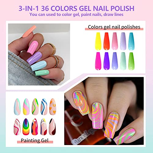 36 Colors Nail Art Gel Paint Kit, 38PCS Gel Nail Polish Set, Solid Gel Nail Polish with Nail Brush for DIY Nail Art Design, Solid Nail Art Gel Polish for DIY At Home, Nails Kits Gift for Women