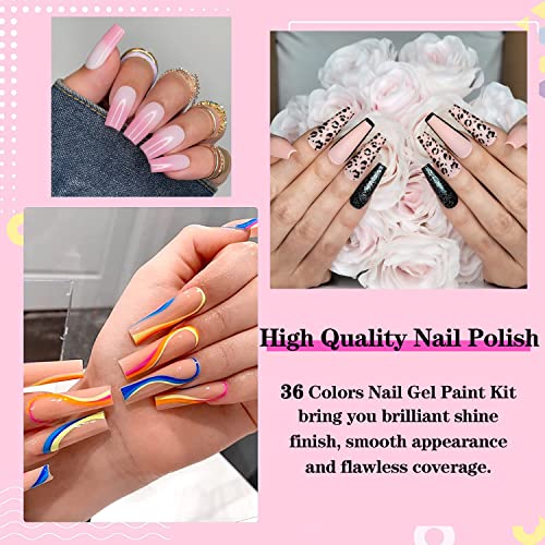 36 Colors Nail Art Gel Paint Kit, 38PCS Gel Nail Polish Set, Solid Gel Nail Polish with Nail Brush for DIY Nail Art Design, Solid Nail Art Gel Polish for DIY At Home, Nails Kits Gift for Women