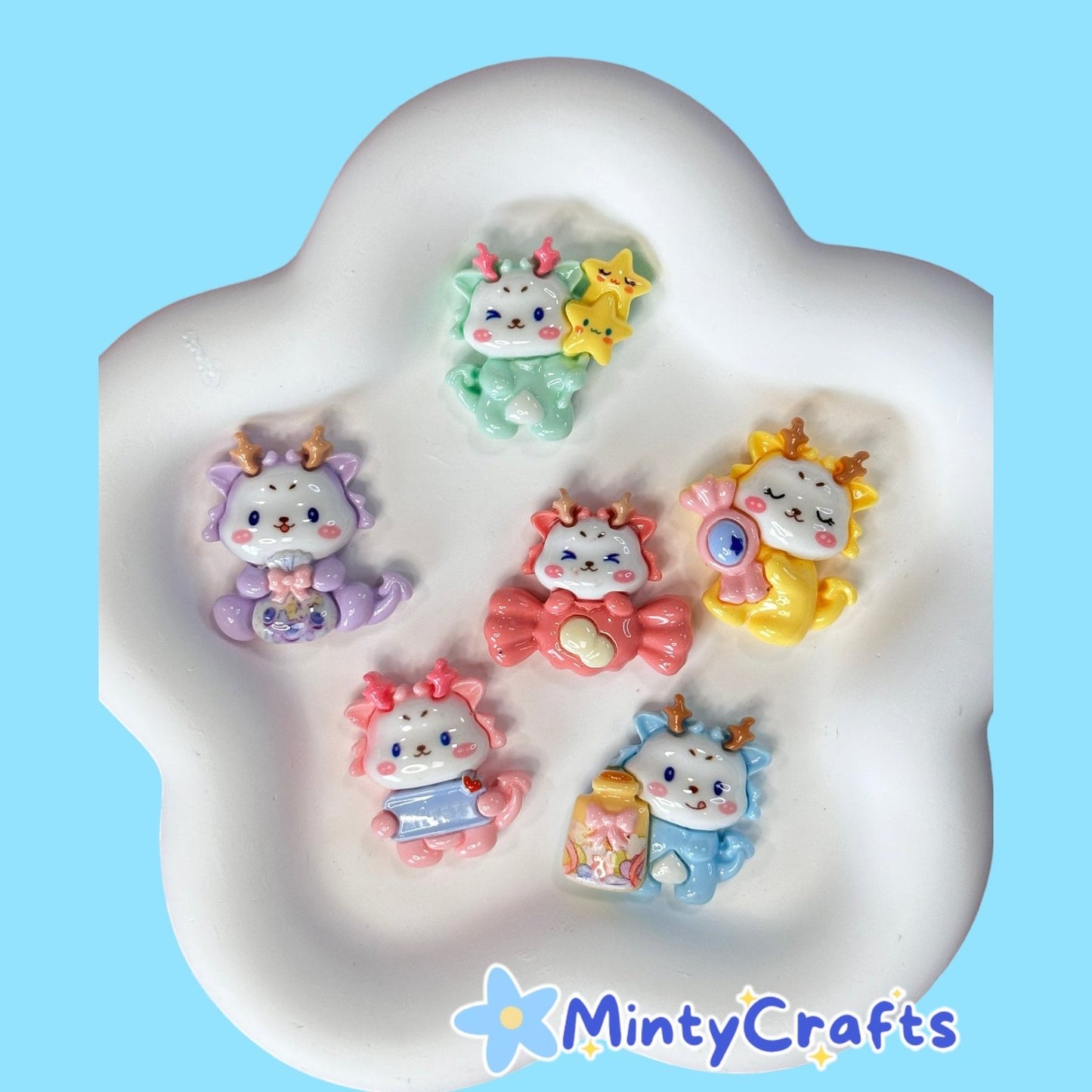 Baby Dragon Flat Back Charms 6 Pcs