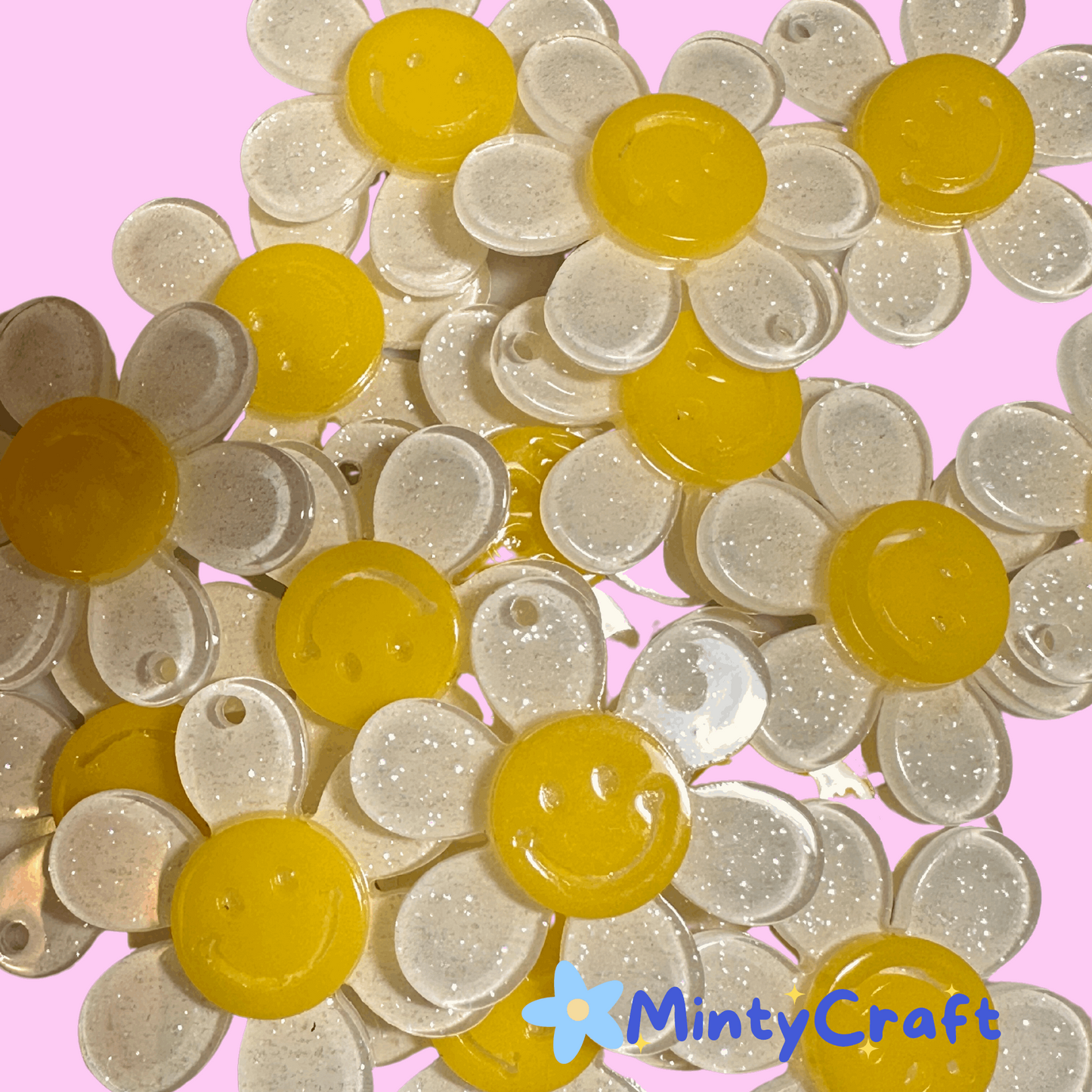 Acrylic Happy Daisy Charms for DIY, Make Keychains, Decorate paperclips, keychains, earrings