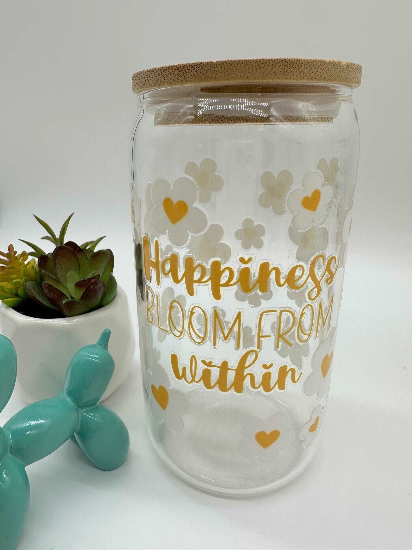 Cold brew glass, cold coffee glass cup, 16oz glass can, UV decal, Heart, Princess, Hapiness, Positive - Envoga Handbags