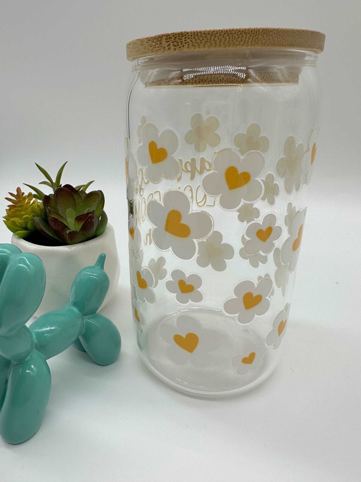 Cold brew glass, cold coffee glass cup, 16oz glass can, UV decal, Heart, Princess, Hapiness, Positive - Envoga Handbags