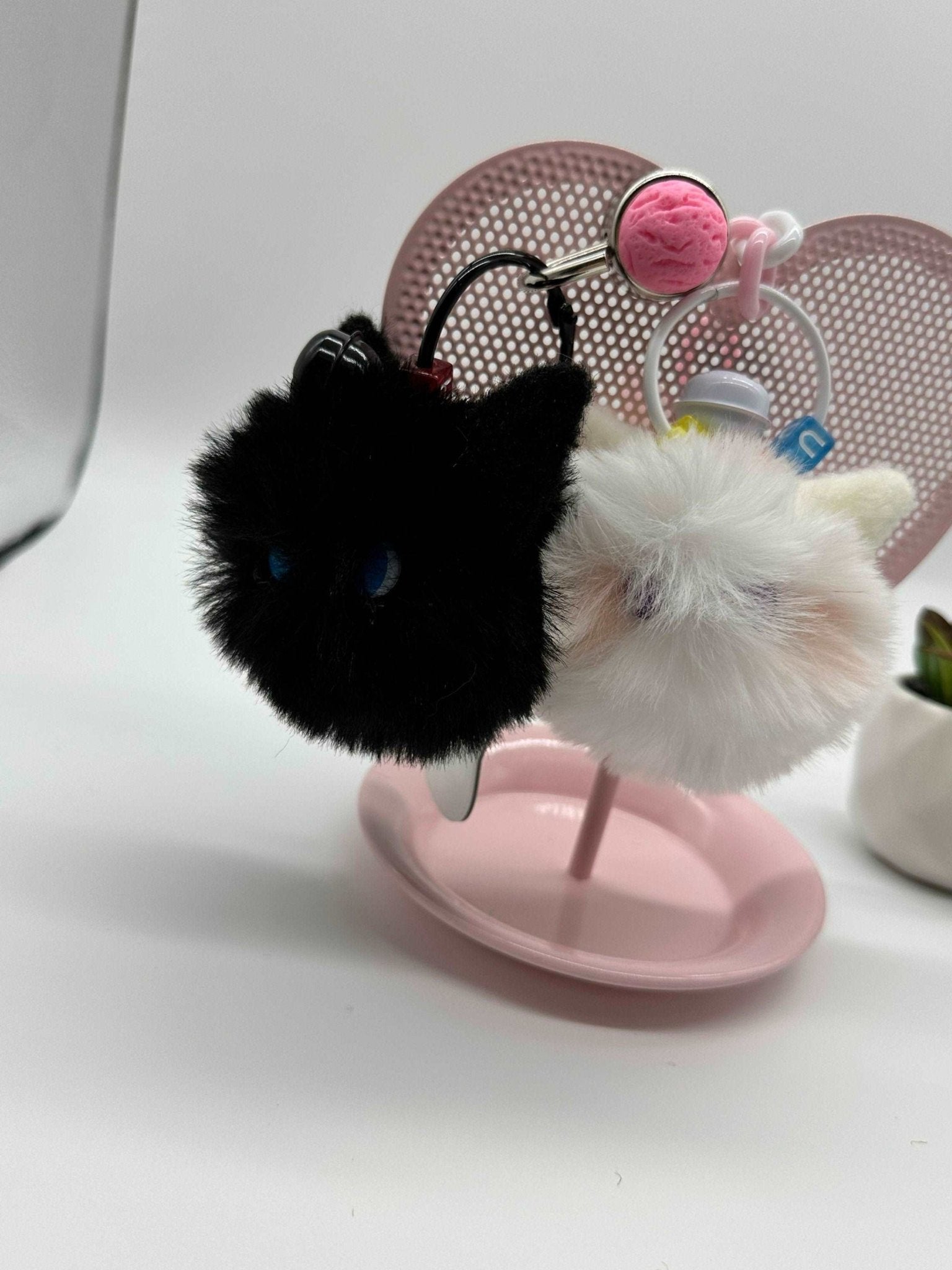 Cute keychain, gifts for daughter, gift for a girlfriend, purse, charm, phone, charm, black or white cat plush keychain