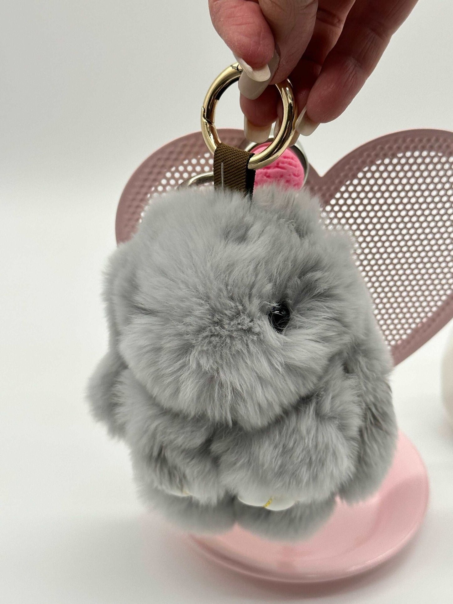 Cute keychain, gifts for daughter, gift for a girlfriend, purse, charm, phone, charm, gray plush bunny keychain, MIntyCrafts