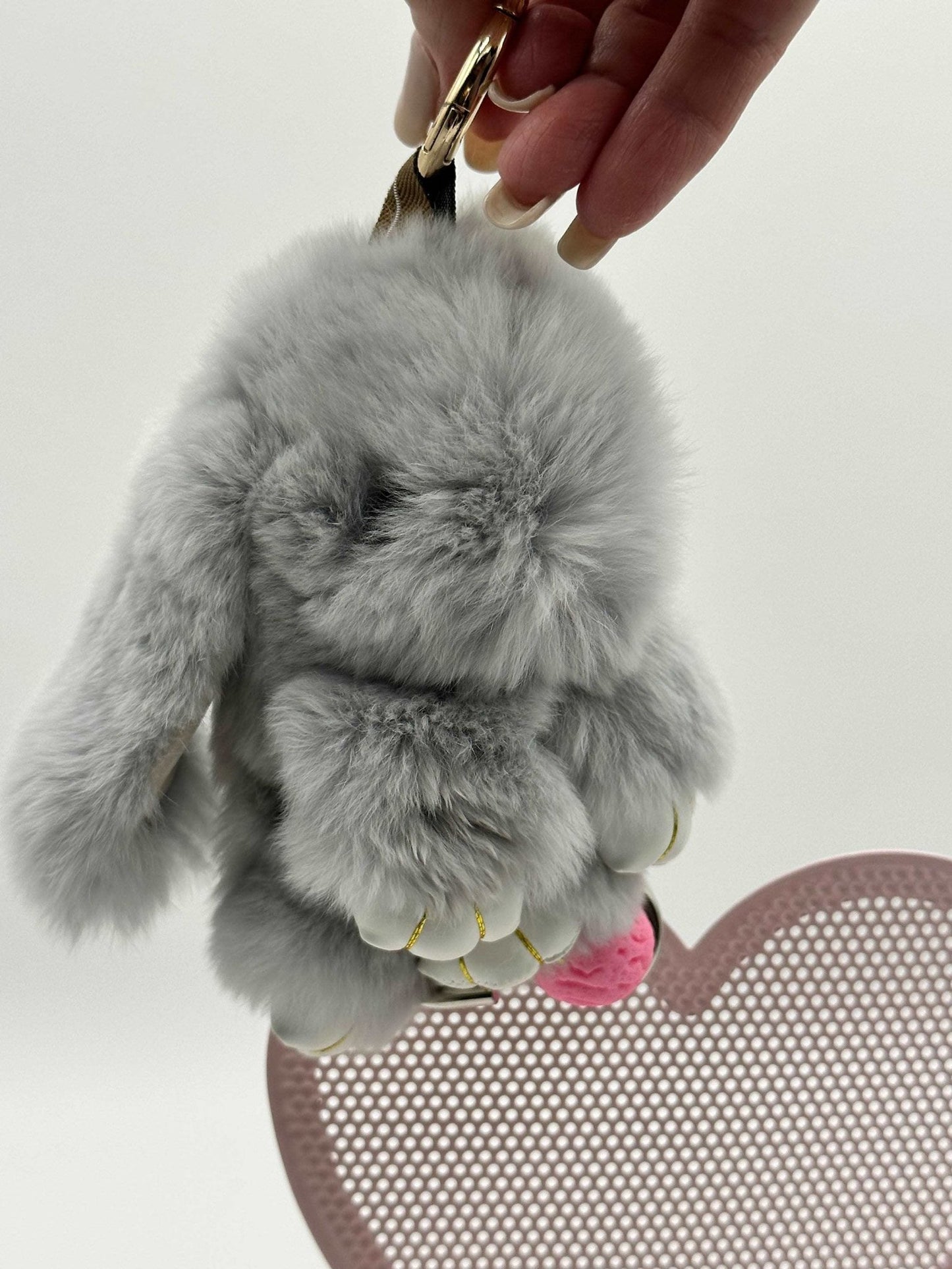 Cute keychain, gifts for daughter, gift for a girlfriend, purse, charm, phone, charm, gray plush bunny keychain, MIntyCrafts