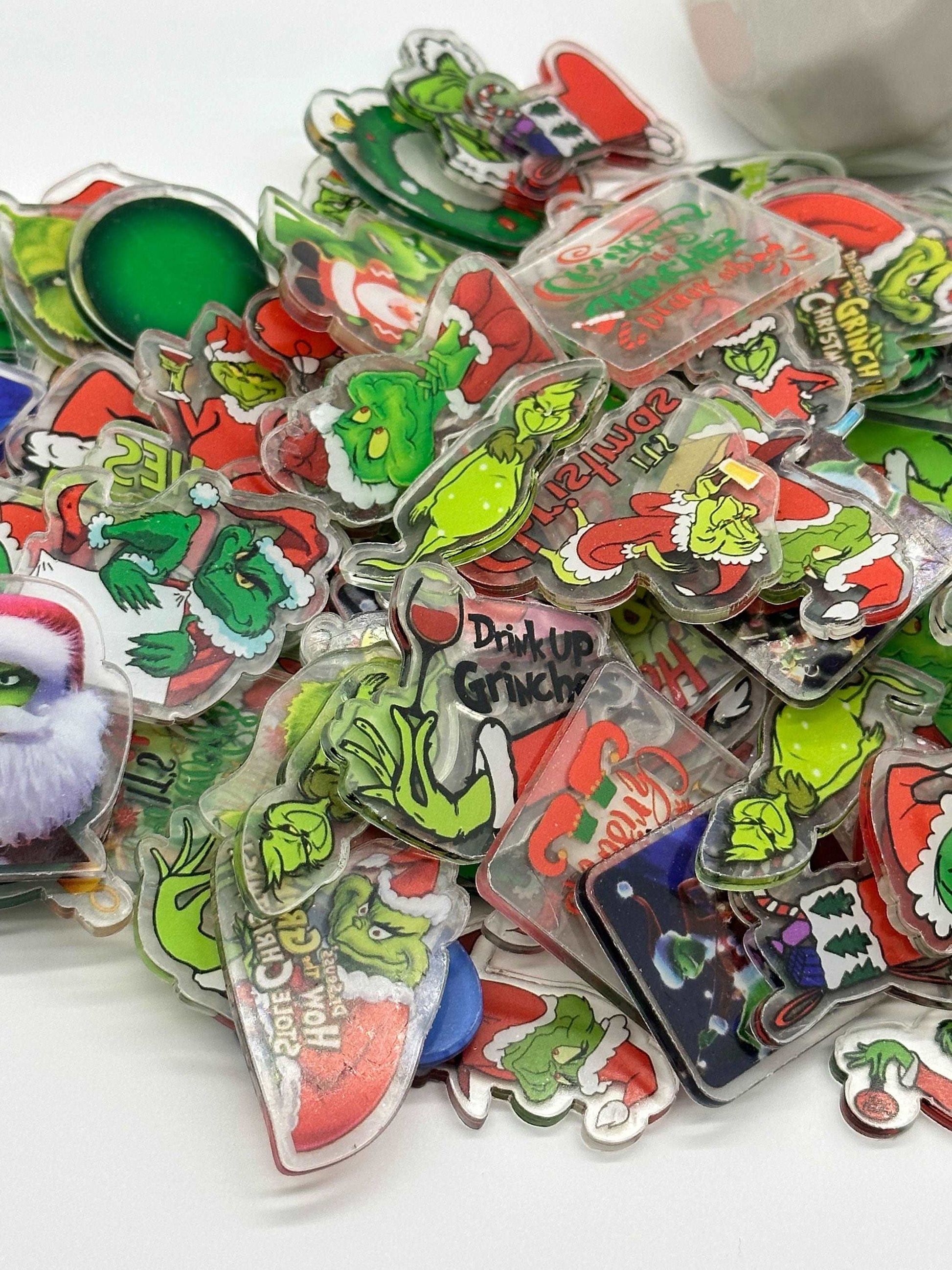 Mystery bag of Acrylic Charms for DIY, Make Keychains, Decorate paperclips, Green Angry Monster theme Random no pick 10 pieces