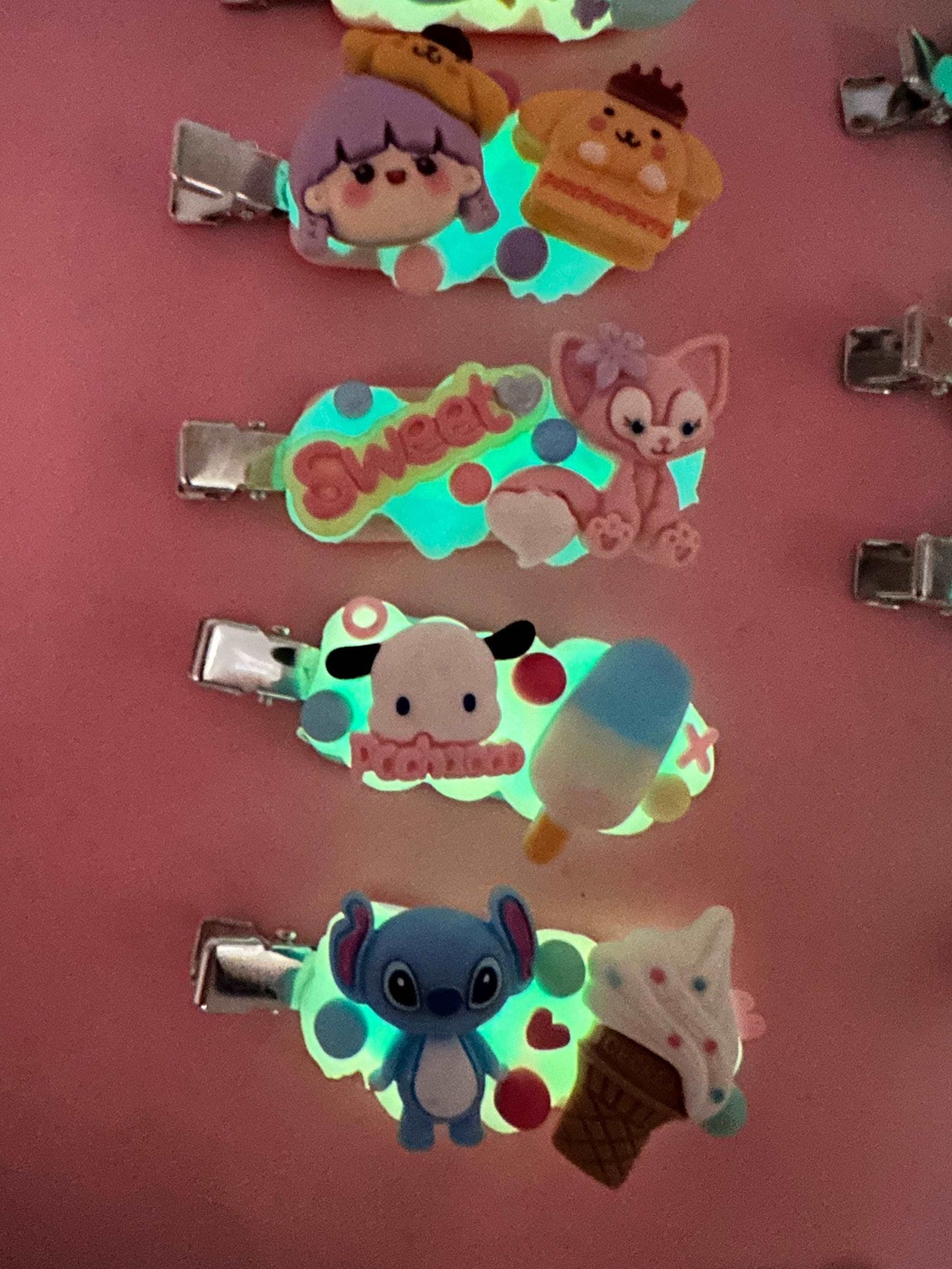 Hair clips, Kawaii style, cream glue, accessories, one-of-a-kind, glow in the dark