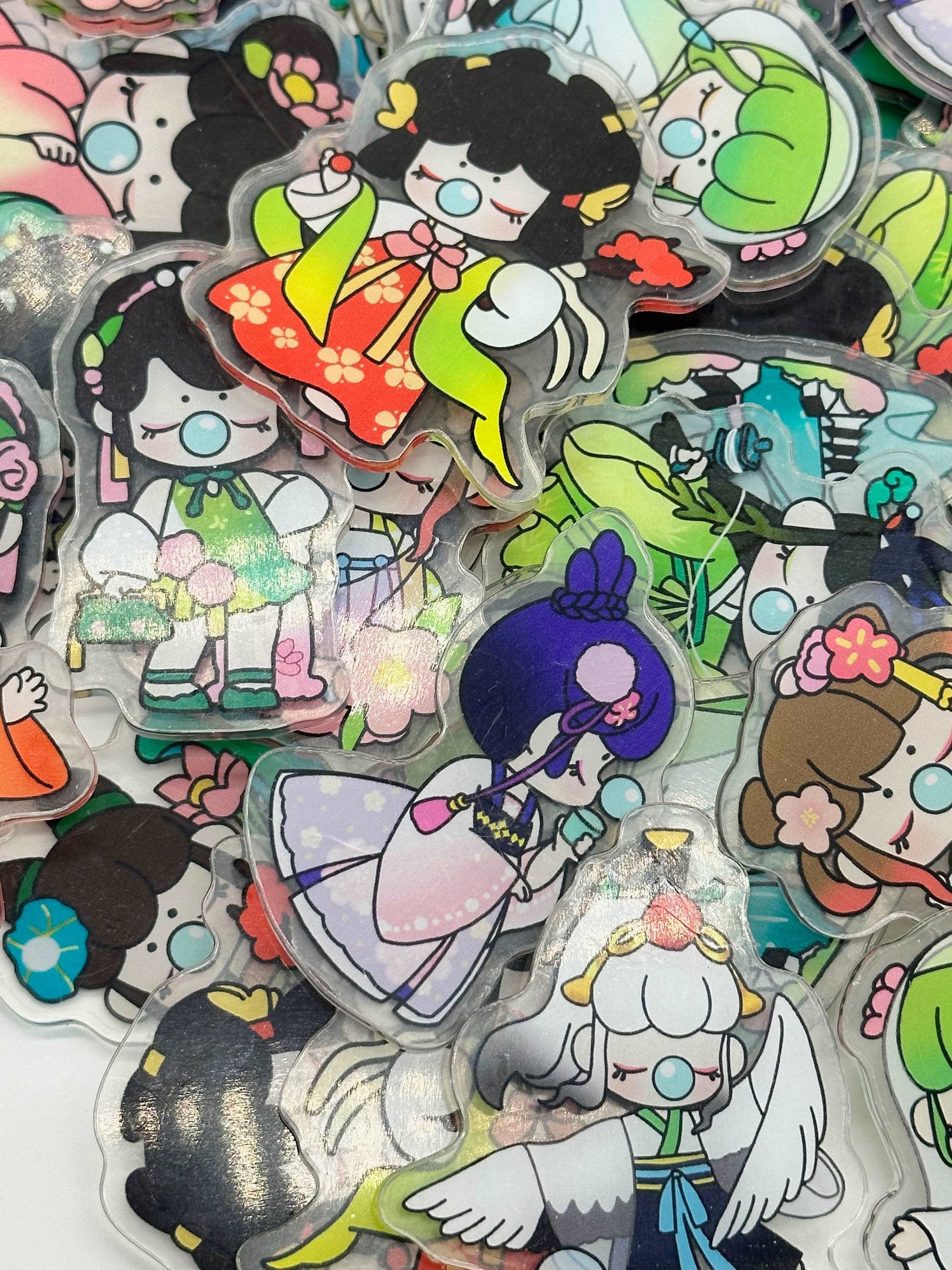 Mystery bag of Acrylic Charms for DIY, Make Keychains, Decorate Paperclips, Bubble Girl Theme Random 8 Pieces