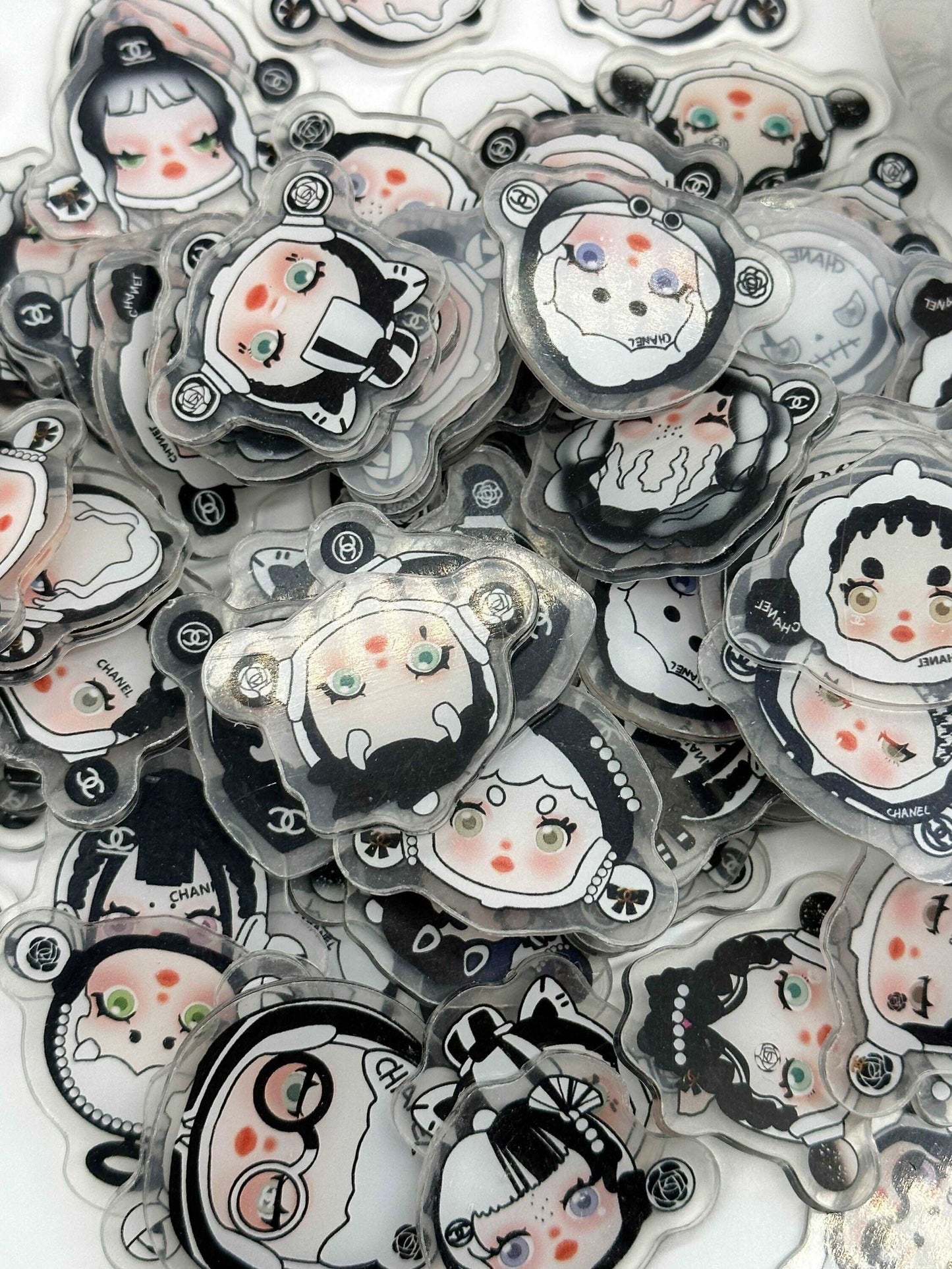 Mystery bag of Acrylic Charms for DIY, Make Keychains, Decorate paperclips, Skullpanda Girl theme Random no pick 10 pieces