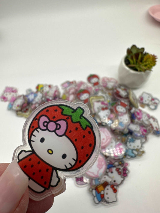 Mystery bag of Acrylic Charms for DIY, Make Keychains, Decorate Paperclips, Kawaii kitty Theme Random 10 Pieces