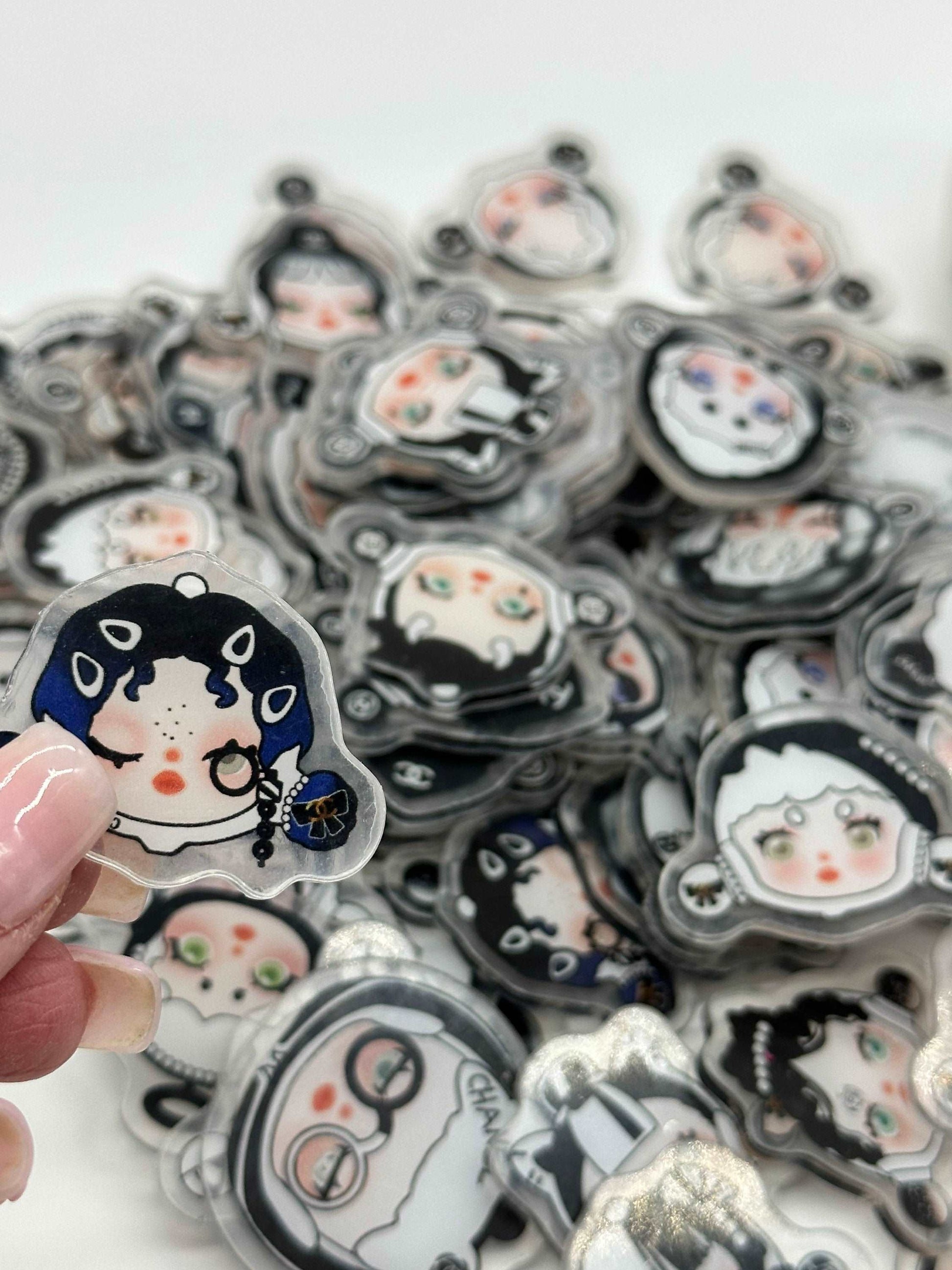 Mystery bag of Acrylic Charms for DIY, Make Keychains, Decorate paperclips, Skullpanda Girl theme Random no pick 10 pieces