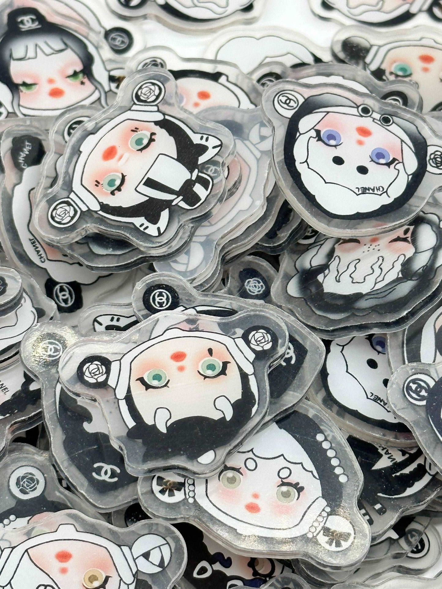 Mystery bag of Acrylic Charms for DIY, Make Keychains, Decorate paperclips, Skullpanda Girl theme Random no pick 10 pieces