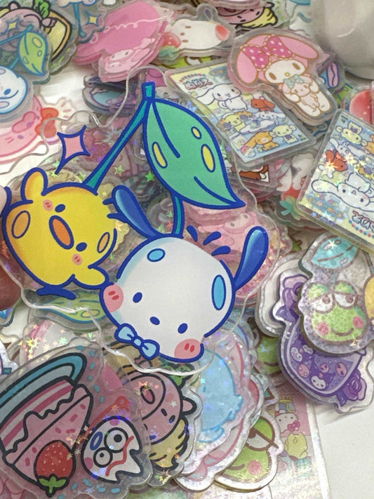 Mystery bag of Acrylic Charms for DIY, Make Keychains, Decorate Paperclips, Kawaii Kitty, Melody, Pochacco, Cinna Theme Random 10 Pieces