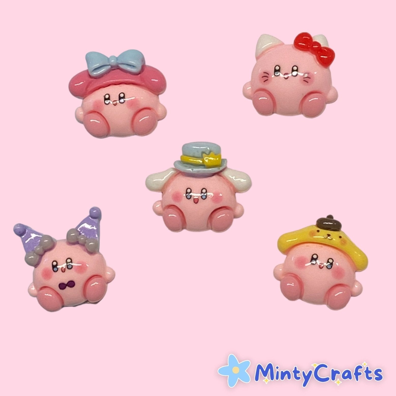 Pink Puff dressed Up Charms 5pcs - Envoga HandbagsFlatback Charms