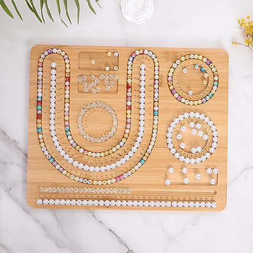 ZOENN Bead Boards for Jewelry Making - Bamboo Bead Design Board, Beading Tray, Rosary Bracelet and Necklace Making Tools(13.7 x 11.2 in)