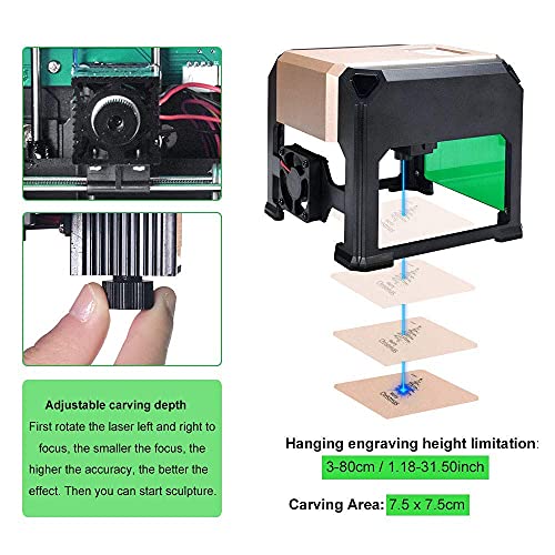 DAJA Bluetooth Laser Engraving Machine, 3000mW Mini Desktop Laser Engraver with Carver Size 80 x 80mm, High Speed Laser Engraving Cutter. (3W, K5B)