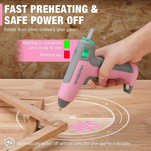 WORKPRO Pink Cordless Hot Glue Gun, Rechargeable