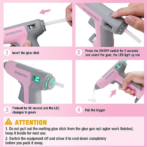 WORKPRO Pink Cordless Hot Glue Gun, Rechargeable