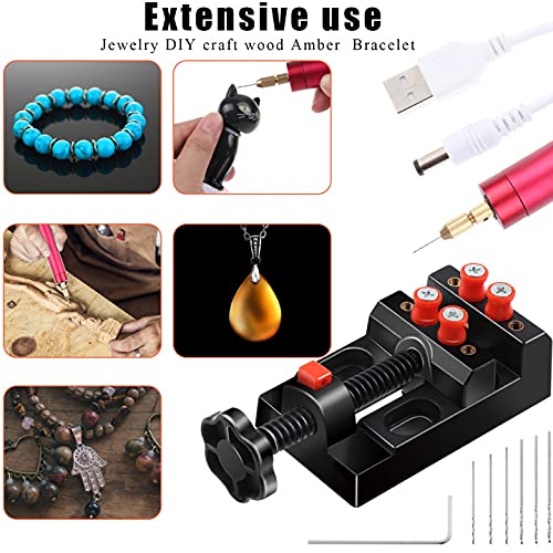 Yiphates Electric Resin Drill Set, Hand Drill Tool Set, Pin Vise for Resin Molds Jewelry Casting, Anti-Skid Drill Press Vise, 220 PCS Keychain Making Supplies for DIY Craft Keychains Jewelry Making