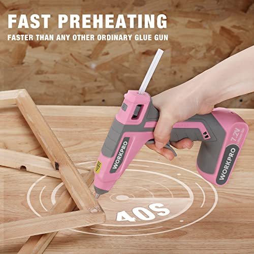 WORKPRO Pink Cordless Hot Melt Glue Gun, 7.2V Rechargeable Fast Preheating Glue Gun Kit with 20 Pc Premium Mini Glue Stick, Automatic - Power - Off Glue Gun for Art, Craft, Decoration - Pink Ribbon - Envoga Handbags